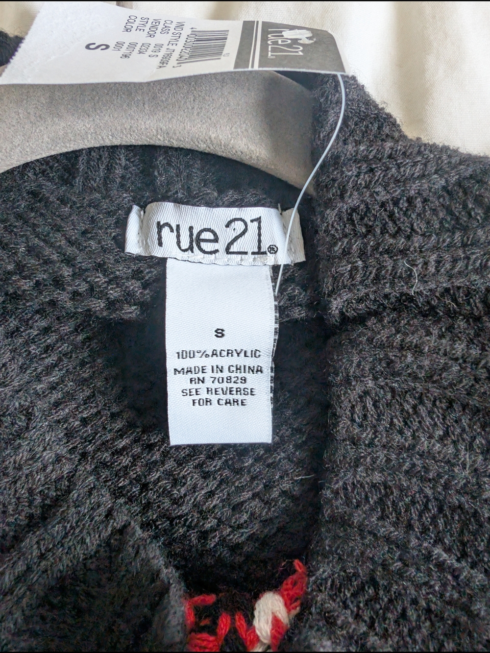 Rue21 Black Knit Sweater with Red Mushroom Motif Size Small - Picture 5 of 5